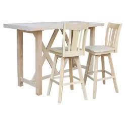 International Concepts Bar Height Table With 2 Spalt Back Swivel Bar Stools - 30 in. Seat Height