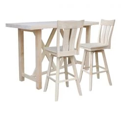 International Concepts Bar Height Table With 2 Splat Back Swivel Bar Stools - 30 in. Seat Height