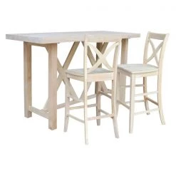 International Concepts Bar Height Table With 2 Cross Back Bar Stools - 30 in. Seat Height