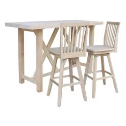 International Concepts Bar Height Table With 2 Slat Back Swivel Bar Stools - 30 in. Seat Height