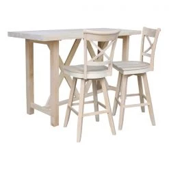 International Concepts Bar Height Table With 2 Cross Back Swivel Bar Stools - 30 in. Seat Height