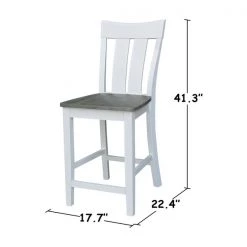 International Concepts Ava Solid Wood Counter Height Bar Stool - 24" Seat Height - White/Heather Gray -Kitchen & Dining Furniture Sales Store Whitewood20Industries20Inc S05xx132xx10xx22ee15