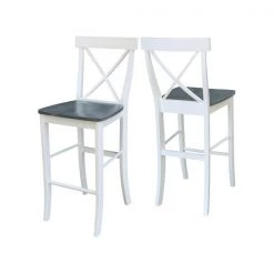 International Concepts X-back BarHeight Stool, 30" Seat Height, White/Heather Gray -Kitchen & Dining Furniture Sales Store Whitewood20Industries20Inc S05xx6133xx4