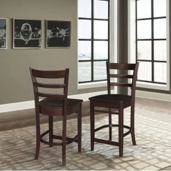 International Concepts Emily Solid Wood Counter Height Bar Stool with 24" Seat Height - Mocha -Kitchen & Dining Furniture Sales Store Whitewood20Industries20Inc S15xx6172xx2xx319825