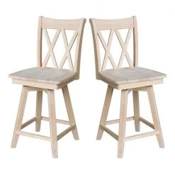 International Concepts Double "X" Back Counter Height Stool, Swivel 24" Seat Height, Unfinished -Kitchen & Dining Furniture Sales Store Whitewood20Industries20Inc Sxx202SWxx9
