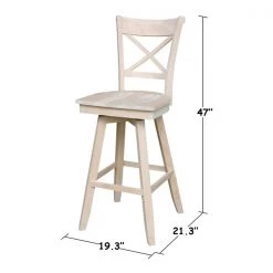 International Concepts Charlotte Bar Height stool - 30 in. Seat Height -Kitchen & Dining Furniture Sales Store Whitewood20Industries20Inc Sxx313SWxx20DIMENSION