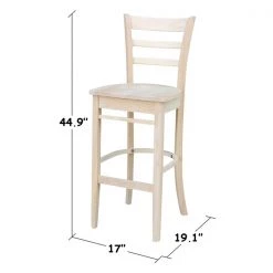 International Concepts Emily Bar Height Stool, 30" Seat Height, Unfinished -Kitchen & Dining Furniture Sales Store Whitewood20Industries20Inc Sxx6173xx6