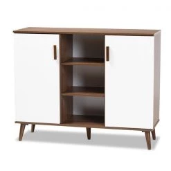 Baxton Studio Quinn White and Walnut Finished 2-Door Wood Dining Room Sideboard
