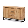 Baxton Studio Reid Oak Finished Wood and Black Metal 3-Drawer Sideboard Buffet