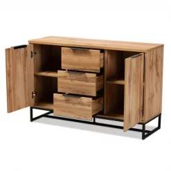 Baxton Studio Reid Oak Finished Wood and Black Metal 3-Drawer Sideboard Buffet -Kitchen & Dining Furniture Sales Store Wholesale20Interiors20Inc 10295xx2