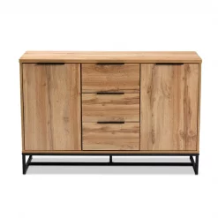 Baxton Studio Reid Oak Finished Wood and Black Metal 3-Drawer Sideboard Buffet -Kitchen & Dining Furniture Sales Store Wholesale20Interiors20Inc 10295xx3