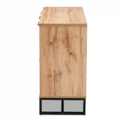 Baxton Studio Reid Oak Finished Wood and Black Metal 3-Drawer Sideboard Buffet -Kitchen & Dining Furniture Sales Store Wholesale20Interiors20Inc 10295xx4