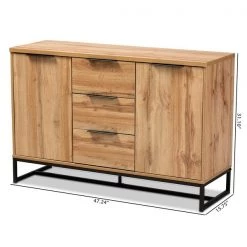 Baxton Studio Reid Oak Finished Wood and Black Metal 3-Drawer Sideboard Buffet -Kitchen & Dining Furniture Sales Store Wholesale20Interiors20Inc 10295xx9