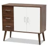 Baxton Studio Leena White and Walnut Brown Finished Wood 3-Drawer Sideboard Buffet