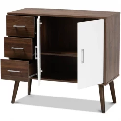Baxton Studio Leena White and Walnut Brown Finished Wood 3-Drawer Sideboard Buffet -Kitchen & Dining Furniture Sales Store Wholesale20Interiors20Inc 10455xx2