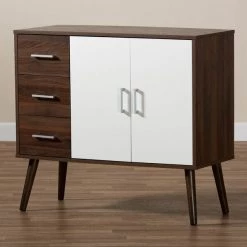 Baxton Studio Leena White and Walnut Brown Finished Wood 3-Drawer Sideboard Buffet -Kitchen & Dining Furniture Sales Store Wholesale20Interiors20Inc 10455xx8
