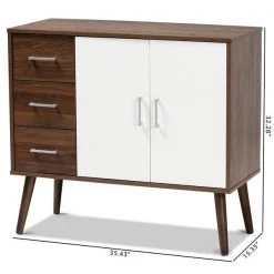 Baxton Studio Leena White and Walnut Brown Finished Wood 3-Drawer Sideboard Buffet -Kitchen & Dining Furniture Sales Store Wholesale20Interiors20Inc 10455xx9