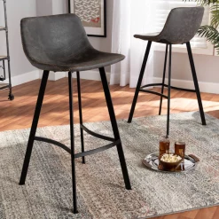 Baxton Studio Tani Grey and Brown Upholstered Black Finished 2-PC Bar Stool Set -Kitchen & Dining Furniture Sales Store Wholesale20Interiors20Inc 10509xx5