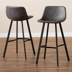 Baxton Studio Tani Grey and Brown Upholstered Black Finished 2-PC Bar Stool Set -Kitchen & Dining Furniture Sales Store Wholesale20Interiors20Inc 10509xx6
