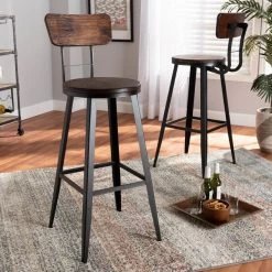 Baxton Studio Kenna Wood and Black Metal Finished 2-Piece Metal Bar Stool Set -Kitchen & Dining Furniture Sales Store Wholesale20Interiors20Inc 10510xx5