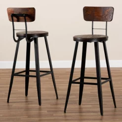 Baxton Studio Kenna Wood and Black Metal Finished 2-Piece Metal Bar Stool Set -Kitchen & Dining Furniture Sales Store Wholesale20Interiors20Inc 10510xx6