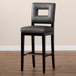 Baxton Studio Faustino Grey Faux Leather Upholstered Black Finished Wood Bar Stool -Kitchen & Dining Furniture Sales Store Wholesale20Interiors20Inc 10574xx8