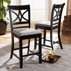 Baxton Studio Chandler Grey Upholstered and Espresso Wood 2-Piece Pub Chair Set -Kitchen & Dining Furniture Sales Store Wholesale20Interiors20Inc 10761xx6