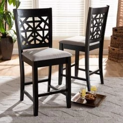 Baxton Studio Devon Grey Upholstered and Espresso Wood 2-Piece Pub Chair Set -Kitchen & Dining Furniture Sales Store Wholesale20Interiors20Inc 10765xx6