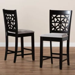Baxton Studio Devon Grey Upholstered and Espresso Wood 2-Piece Pub Chair Set -Kitchen & Dining Furniture Sales Store Wholesale20Interiors20Inc 10765xx7