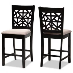 Baxton Studio Devon Sand Upholstered and Espresso Wood 2-Piece Pub Chair Set