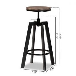Baxton Studio Maritta Wood and Black Metal 2-Piece Adjustable Swivel Bar Stool Set -Kitchen & Dining Furniture Sales Store Wholesale20Interiors20Inc 10784xx7