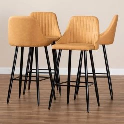 Baxton Studio Walter Tan Upholstered and Black Metal 4-Piece Bar Stool Set -Kitchen & Dining Furniture Sales Store Wholesale20Interiors20Inc 10797xx6