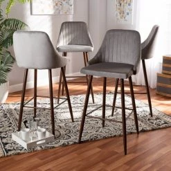 Baxton Studio Walter Grey Upholstered and Walnut Finished 4-Piece Bar Stool Set -Kitchen & Dining Furniture Sales Store Wholesale20Interiors20Inc 10798xx5