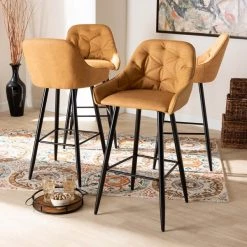 Baxton Studio Catherine Tan Upholstered and Black Metal 4-Piece Bar Stool Set -Kitchen & Dining Furniture Sales Store Wholesale20Interiors20Inc 10799xx5