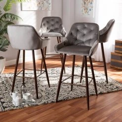 Baxton Studio Catherine Grey Upholstered and Walnut Finished 4-Piece Bar Stool Set -Kitchen & Dining Furniture Sales Store Wholesale20Interiors20Inc 10800xx5