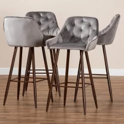 Baxton Studio Catherine Grey Upholstered and Walnut Finished 4-Piece Bar Stool Set -Kitchen & Dining Furniture Sales Store Wholesale20Interiors20Inc 10800xx6