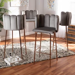 Baxton Studio Kaelin Grey Velvet Upholstered and Gold Finished 4-Piece Bar Stool Set -Kitchen & Dining Furniture Sales Store Wholesale20Interiors20Inc 10801xx5