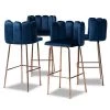 Baxton Studio Kaelin Blue Velvet Upholstered and Gold Finished 4-Piece Bar Stool Set