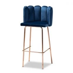 Baxton Studio Kaelin Blue Velvet Upholstered and Gold Finished 4-Piece Bar Stool Set -Kitchen & Dining Furniture Sales Store Wholesale20Interiors20Inc 10802xx2