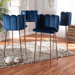 Baxton Studio Kaelin Blue Velvet Upholstered and Gold Finished 4-Piece Bar Stool Set -Kitchen & Dining Furniture Sales Store Wholesale20Interiors20Inc 10802xx5