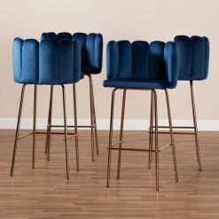 Baxton Studio Kaelin Blue Velvet Upholstered and Gold Finished 4-Piece Bar Stool Set -Kitchen & Dining Furniture Sales Store Wholesale20Interiors20Inc 10802xx6