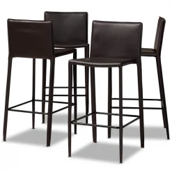 Baxton Studio Malcom Brown Faux Leather Upholstered 4-Piece Bar Stool