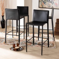 Baxton Studio Malcom Black Faux Leather Upholstered 4-Piece Bar Stool Set -Kitchen & Dining Furniture Sales Store Wholesale20Interiors20Inc 10804xx5