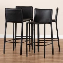 Baxton Studio Malcom Black Faux Leather Upholstered 4-Piece Bar Stool Set -Kitchen & Dining Furniture Sales Store Wholesale20Interiors20Inc 10804xx6