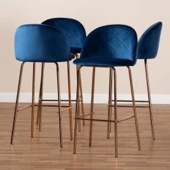 Baxton Studio Addie Blue Velvet Upholstered and Gold Finished 4-Piece Bar Stool Set -Kitchen & Dining Furniture Sales Store Wholesale20Interiors20Inc 10806xx6