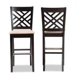 Baxton Studio Jason Sand Upholstered and Espresso Wood 2-Piece Bar Stool Set -Kitchen & Dining Furniture Sales Store Wholesale20Interiors20Inc 10850xx2