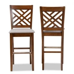 Baxton Studio Jason Grey Upholstered and Walnut Wood 2-Piece Bar Stool Set -Kitchen & Dining Furniture Sales Store Wholesale20Interiors20Inc 10852xx2