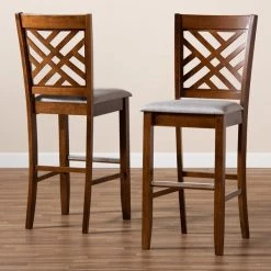 Baxton Studio Jason Grey Upholstered and Walnut Wood 2-Piece Bar Stool Set -Kitchen & Dining Furniture Sales Store Wholesale20Interiors20Inc 10852xx8