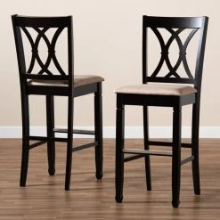 Baxton Studio Calista Sand Upholstered and Espresso Wood 2-Piece Bar Stool Set -Kitchen & Dining Furniture Sales Store Wholesale20Interiors20Inc 10853xx8
