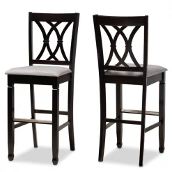 Baxton Studio Calista Grey Upholstered and Espresso Wood 2-Piece Bar Stool Set